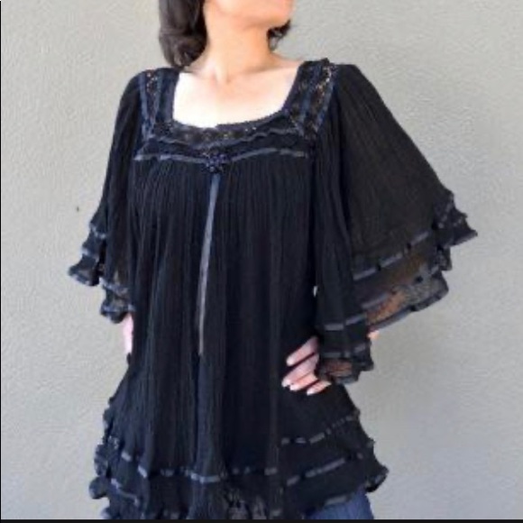 Gauze Boho Mexican Gypsy Topmini Dress 